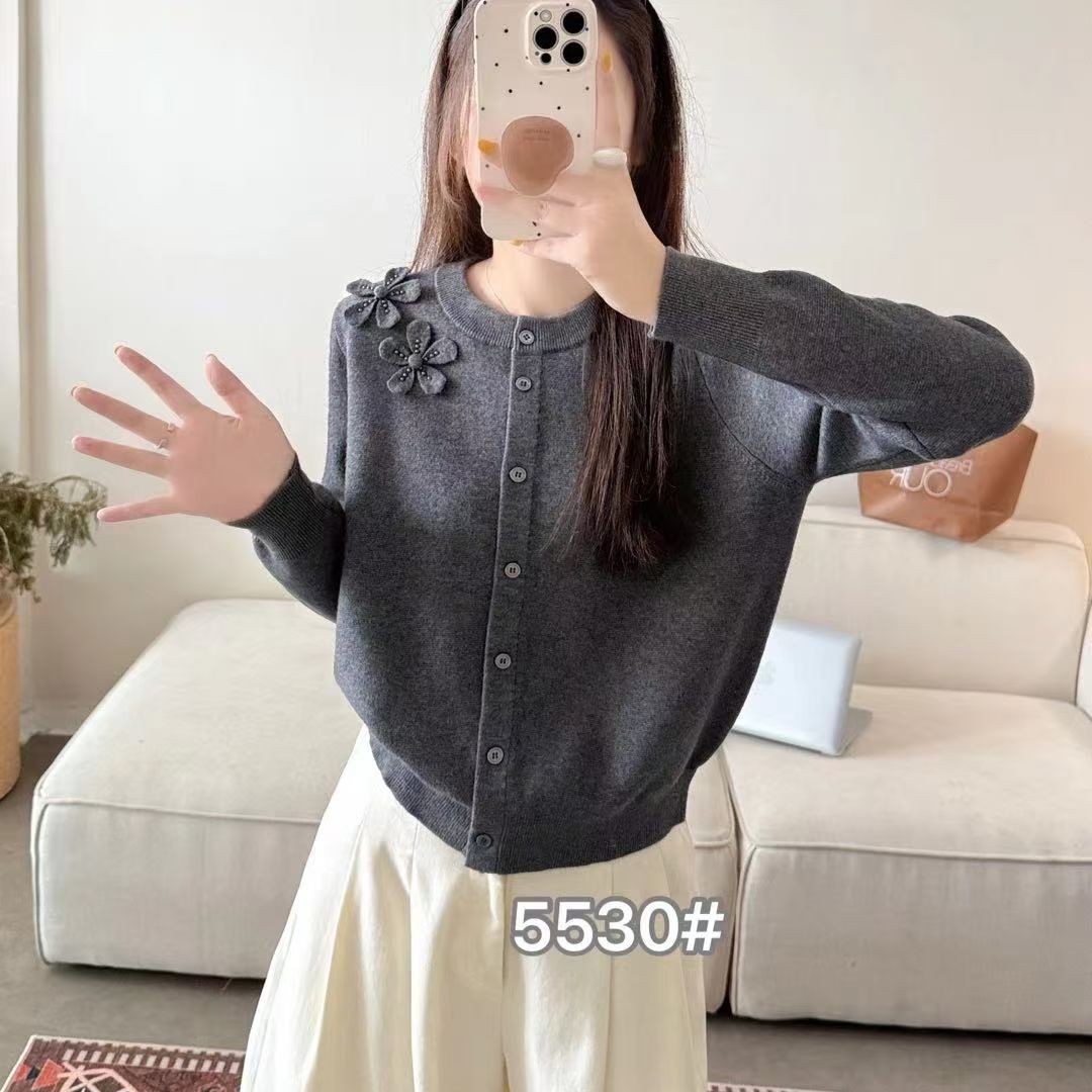 【两朵花】时尚洋气开衫女气质简约百搭毛衣外套长袖小衫