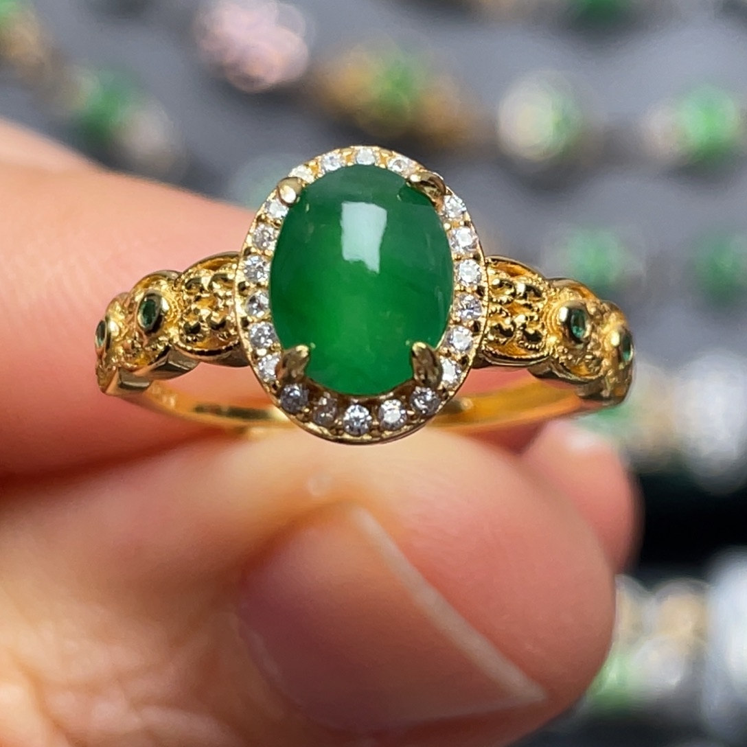 翡翠银S925镶嵌戒指纯天然缅甸翡翠A货