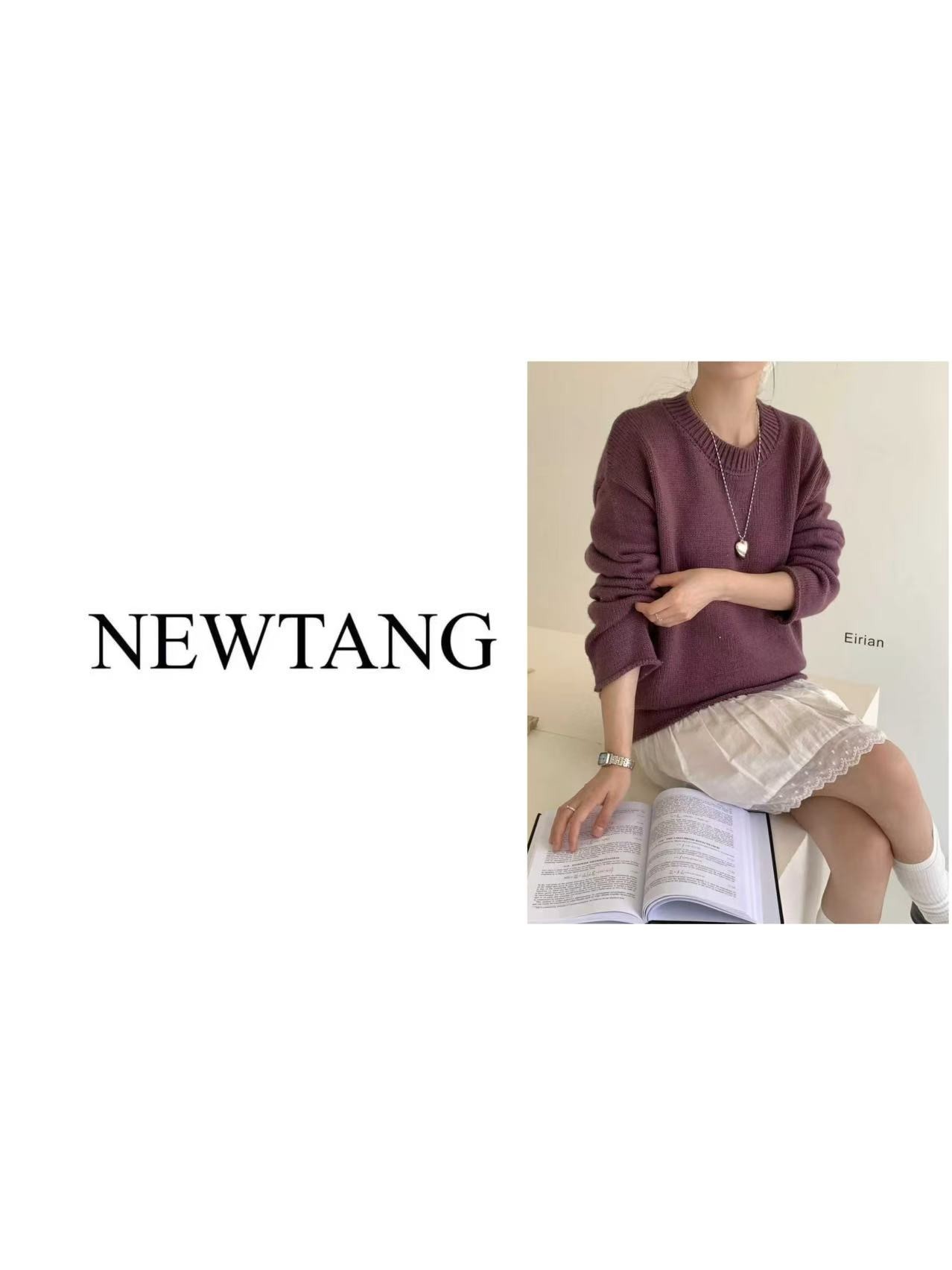 【惬意时光】383秋冬新款圆领常规款长袖套头针织衫 紫