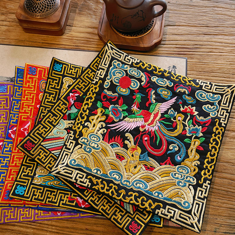 A2新中式刺绣花茶垫杯垫布艺茶巾隔热垫壶承垫紫砂壶垫