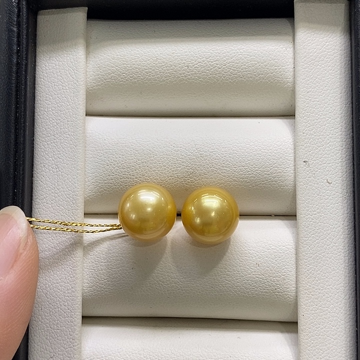 我***妹18K金镶嵌耳饰海水珍珠金珠11-12mm