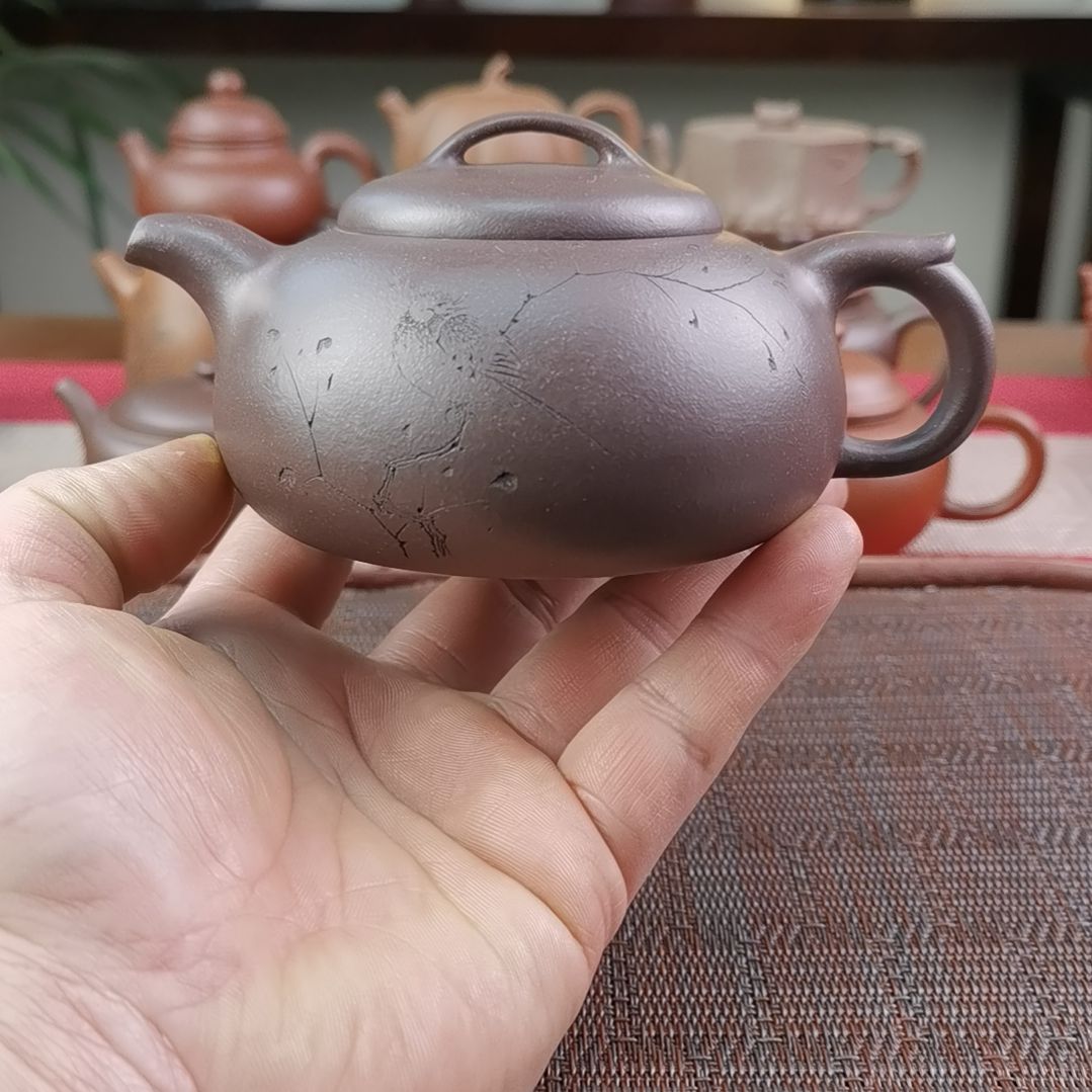 紫砂茶壶紫泥过桥扁腹280CC夏建强