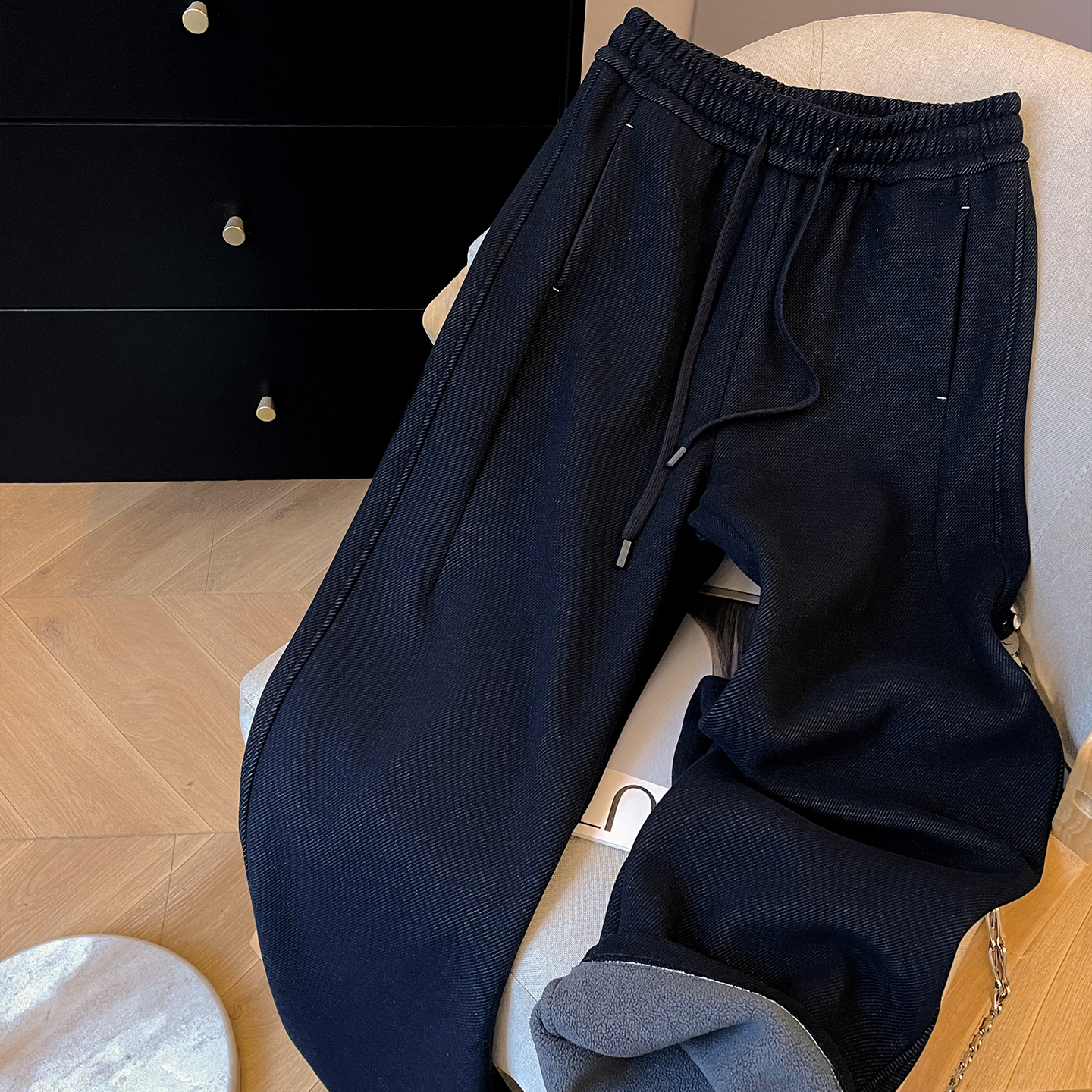 小C家 垂感软糯糯米裤女2025新款加绒加厚休闲宽松醋酸羊毛阔腿裤