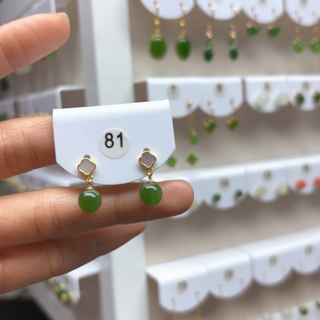 和田玉耳饰银S925镶嵌2