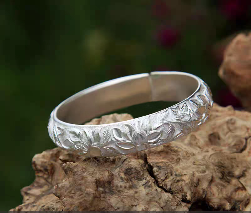 足银手镯 润土匠心 夏栀栀子花手工定制少女清新银镯子送女友女儿