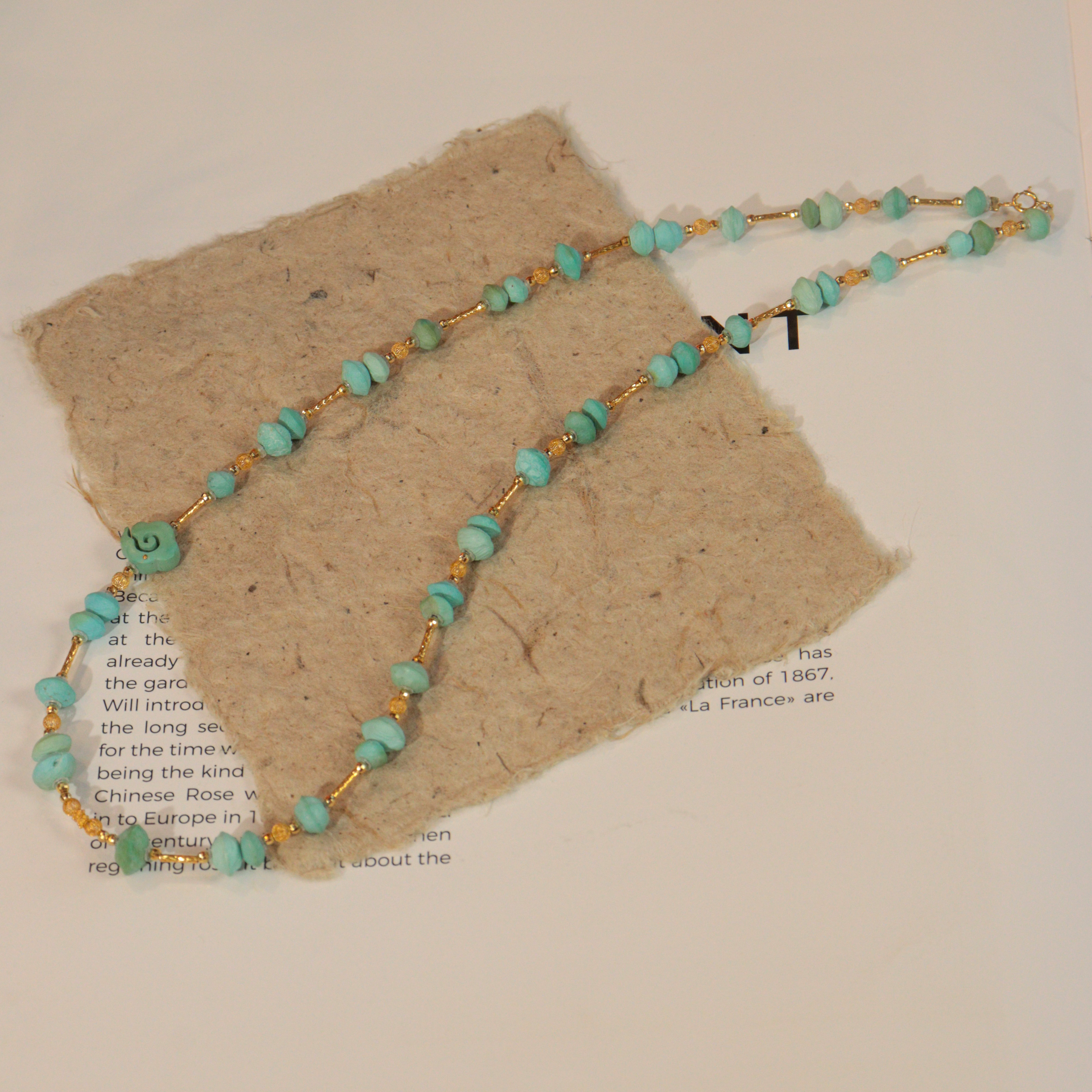 霖泽|绿松石百香籽项链18k金1207