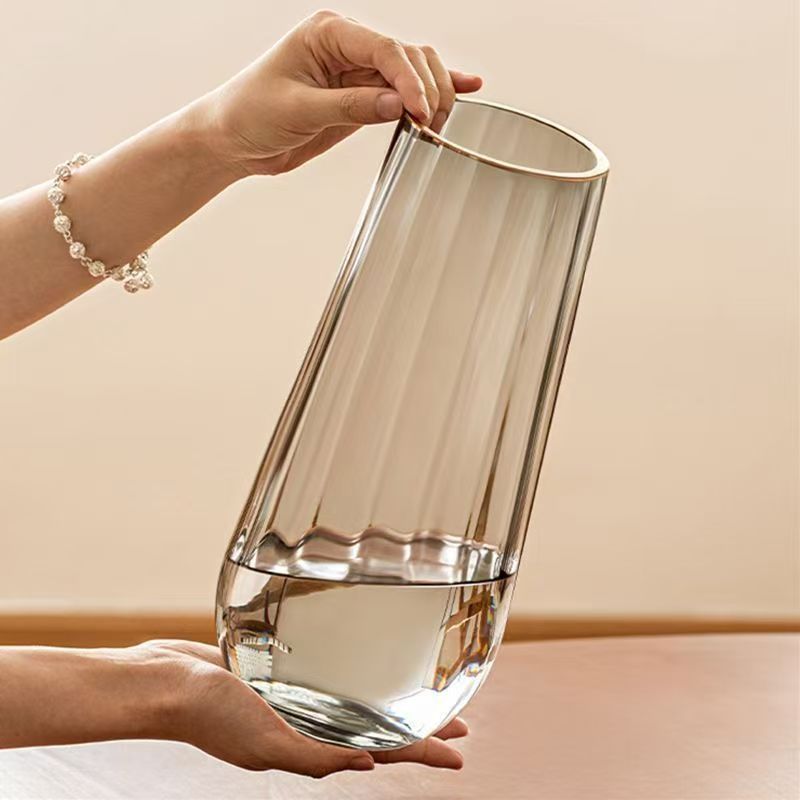 花瓶摆件客厅插花轻奢高级感透明玻璃水培水养鲜花百合专用网红yw