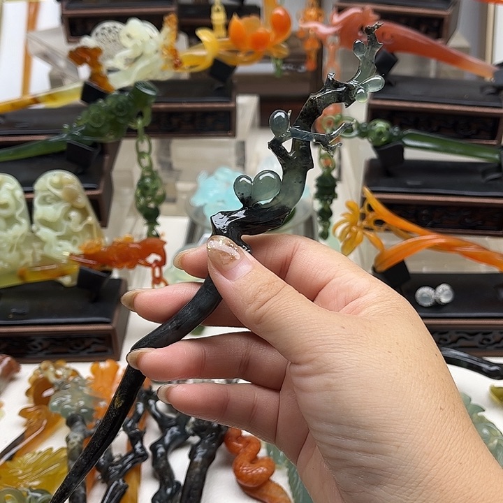 蛇纹石玉岫玉发簪未镶嵌思*