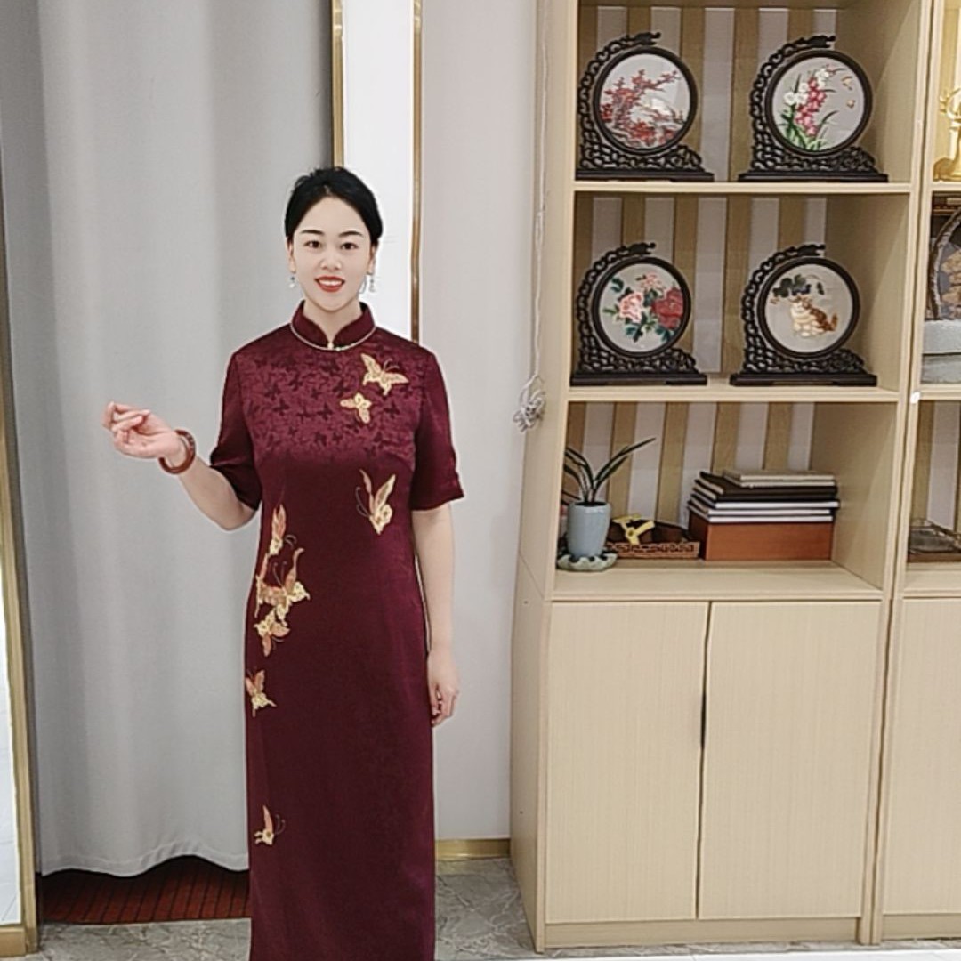 朱紫褕170592立领刺绣中式旗袍