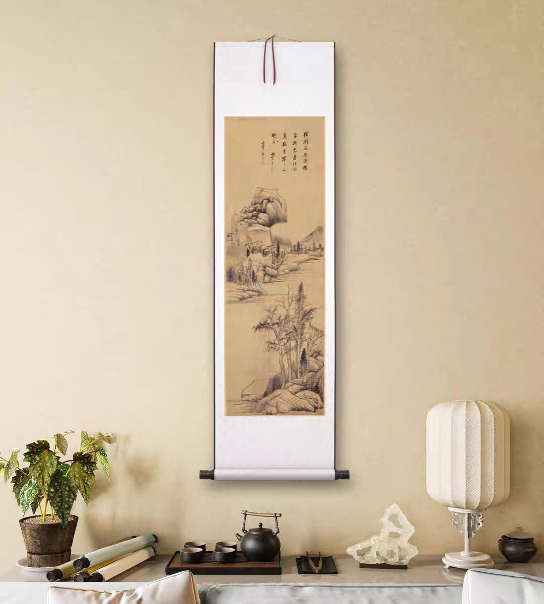 【高清微喷】明·董其昌·《芳树逍遥图》竖轴客厅，馆藏级艺术微喷工艺