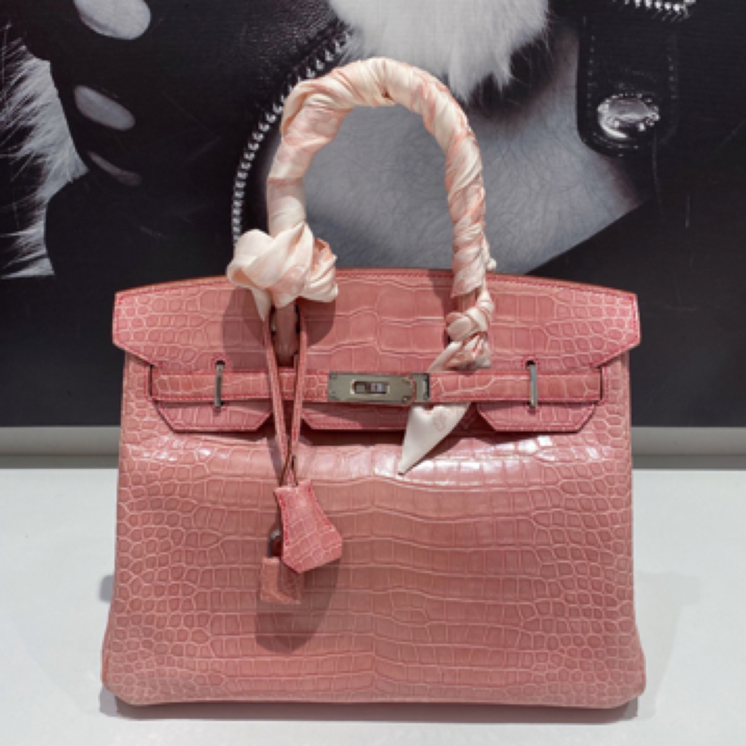 99新 Hermes/爱马仕 Hermes爱马仕陶瓷粉亮面鳄鱼birkin30 999