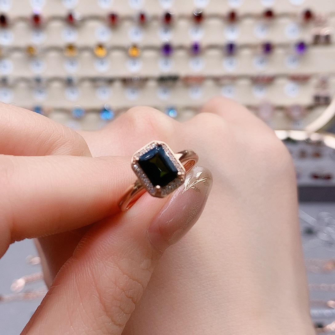 碧玺戒指银S925镶嵌戒指