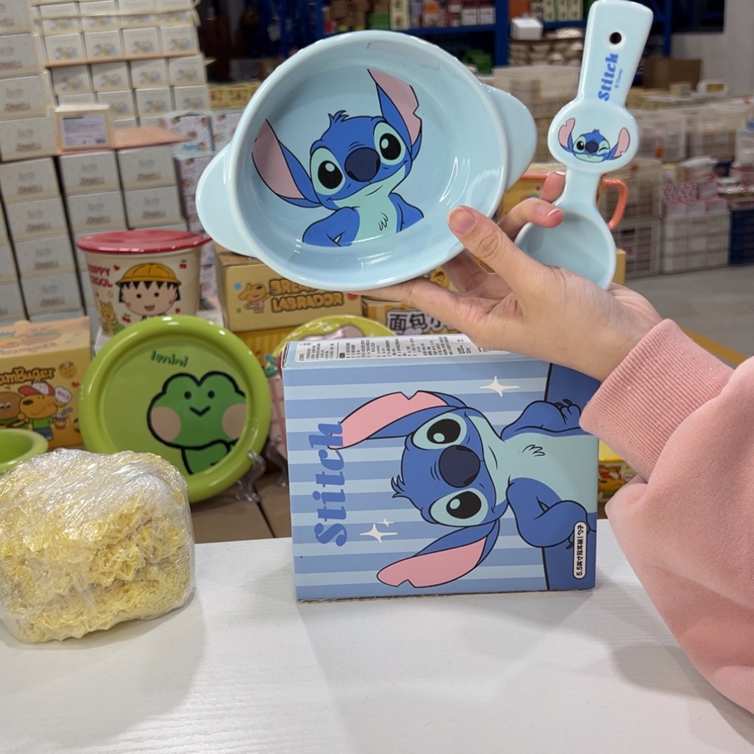 瓷史迪仔双耳碗家勺子 