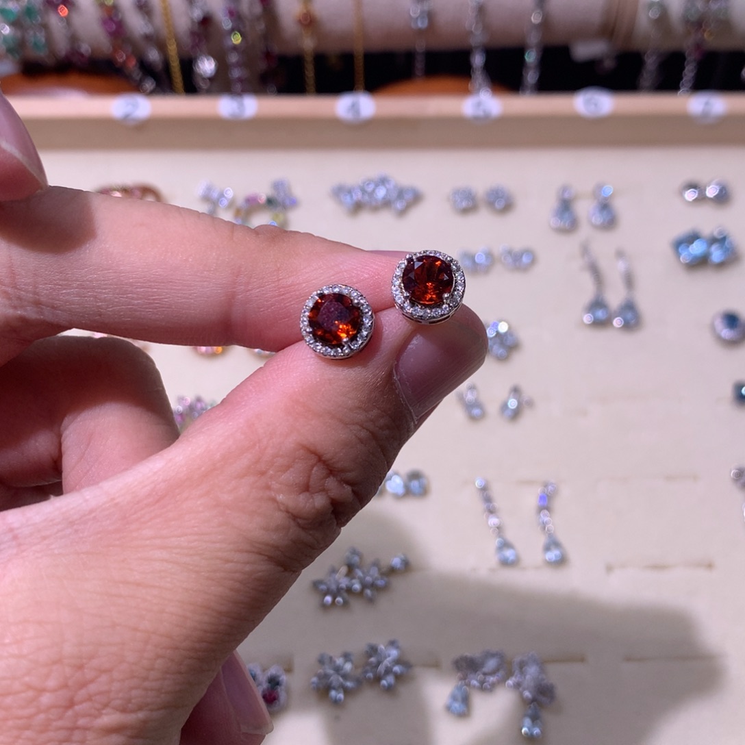 黄晶银S925镶嵌耳饰