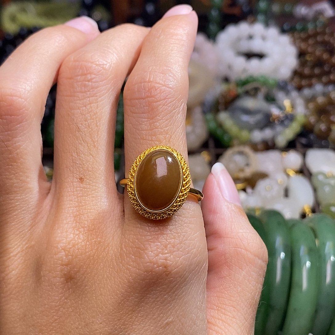 和田玉未镶嵌颈饰且末糖银镶蛋面戒指活口