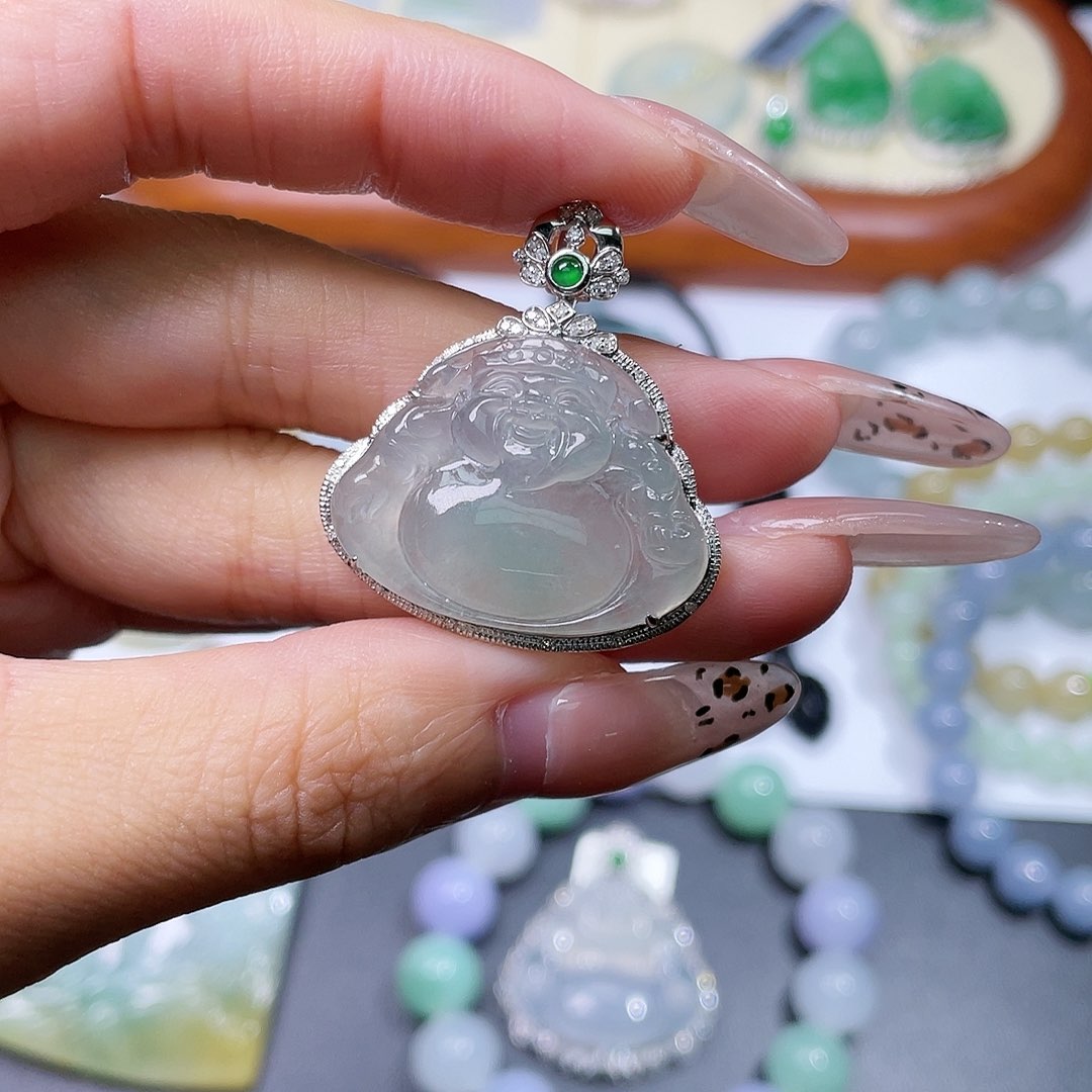 翡翠颈饰18K金镶嵌狐*子佛公