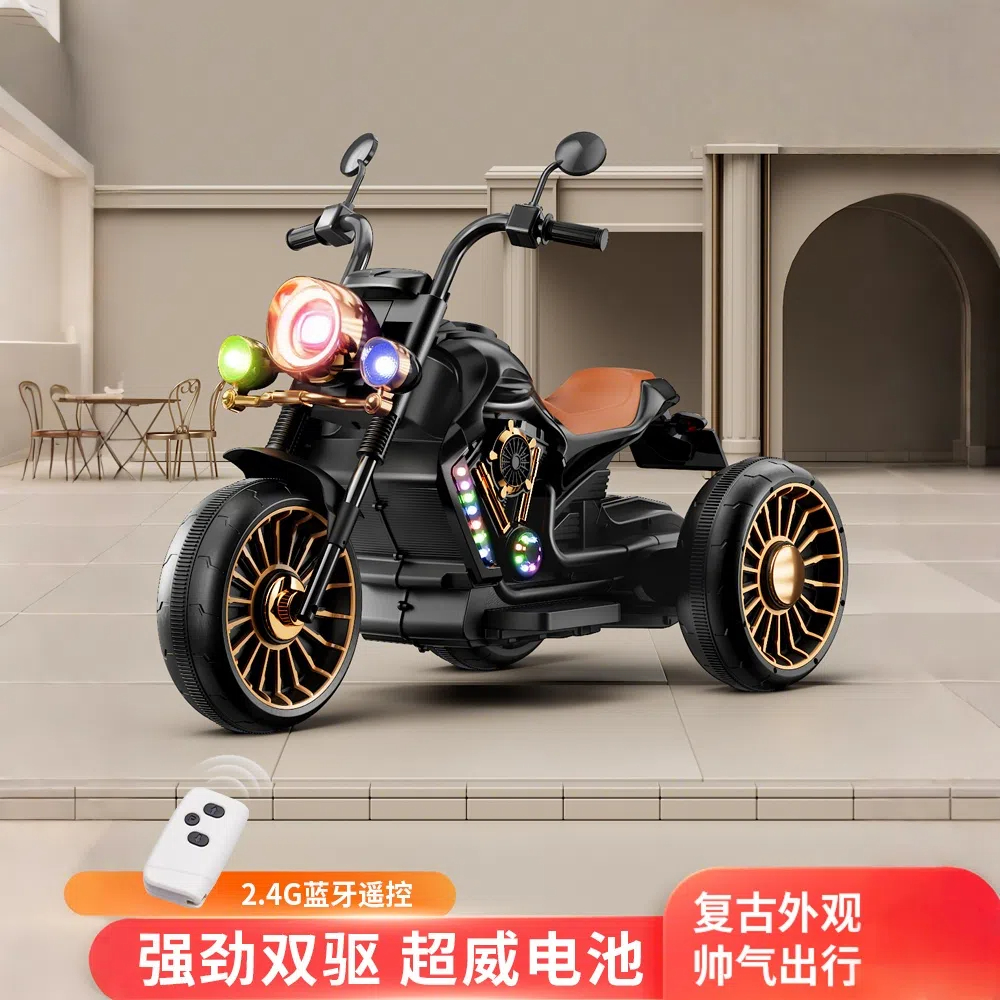 电动哈雷三轮车可坐人可遥控适合3-6岁男女孩0-3岁儿童车史努比
