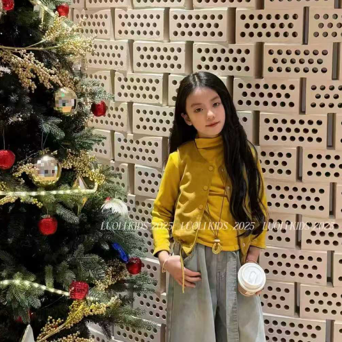 萝莉牌女童冬季新款加绒韩版二件套鹿皮绒上衣