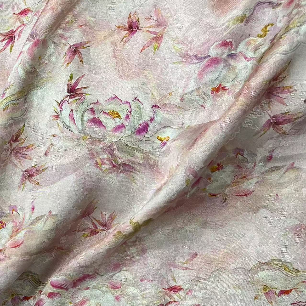 【绒兰】重磅提花青云萝面料 333号  盛世莲花-粉