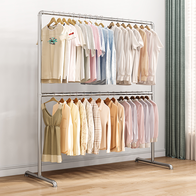 镀锌钢管不锈钢晾衣架落地式加厚单杆户外卧室阳台家用简易挂衣架