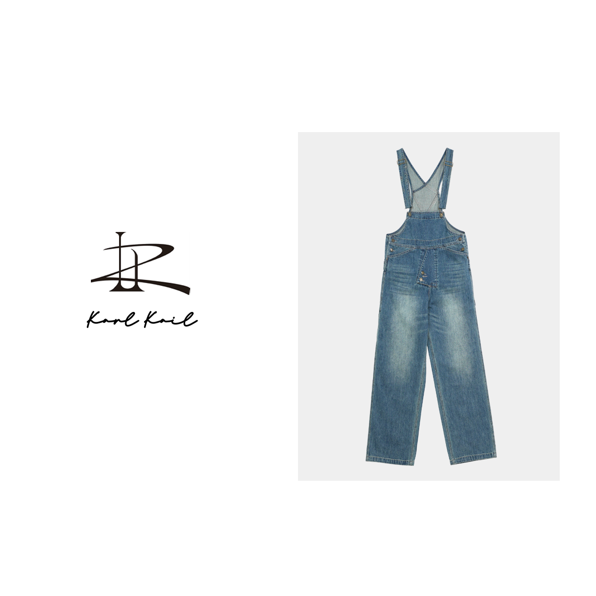 kARE KAIE【83791】设计师牛仔渐变洗水减龄显瘦休闲直筒背带裤