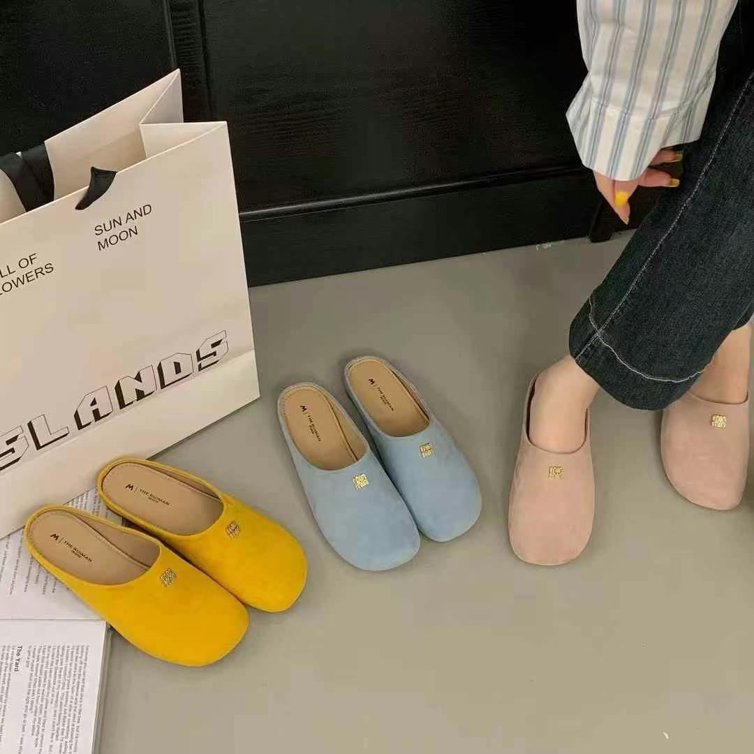 韩版方头外穿包头一脚蹬半拖女2025新款春平底洋气仙女百搭凉拖鞋