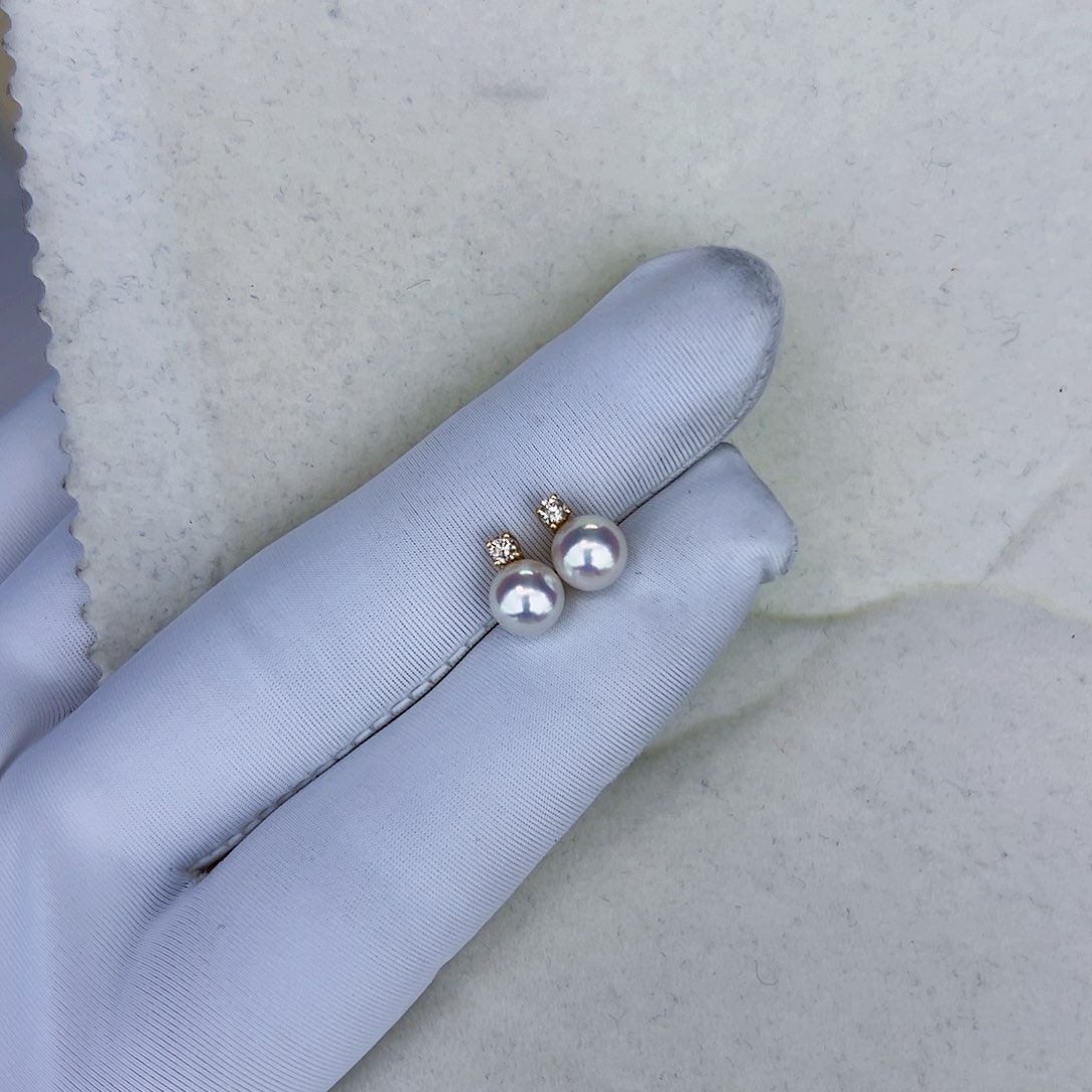 海水珍珠海水akoya王妃耳钉6-7mm18K金镶嵌