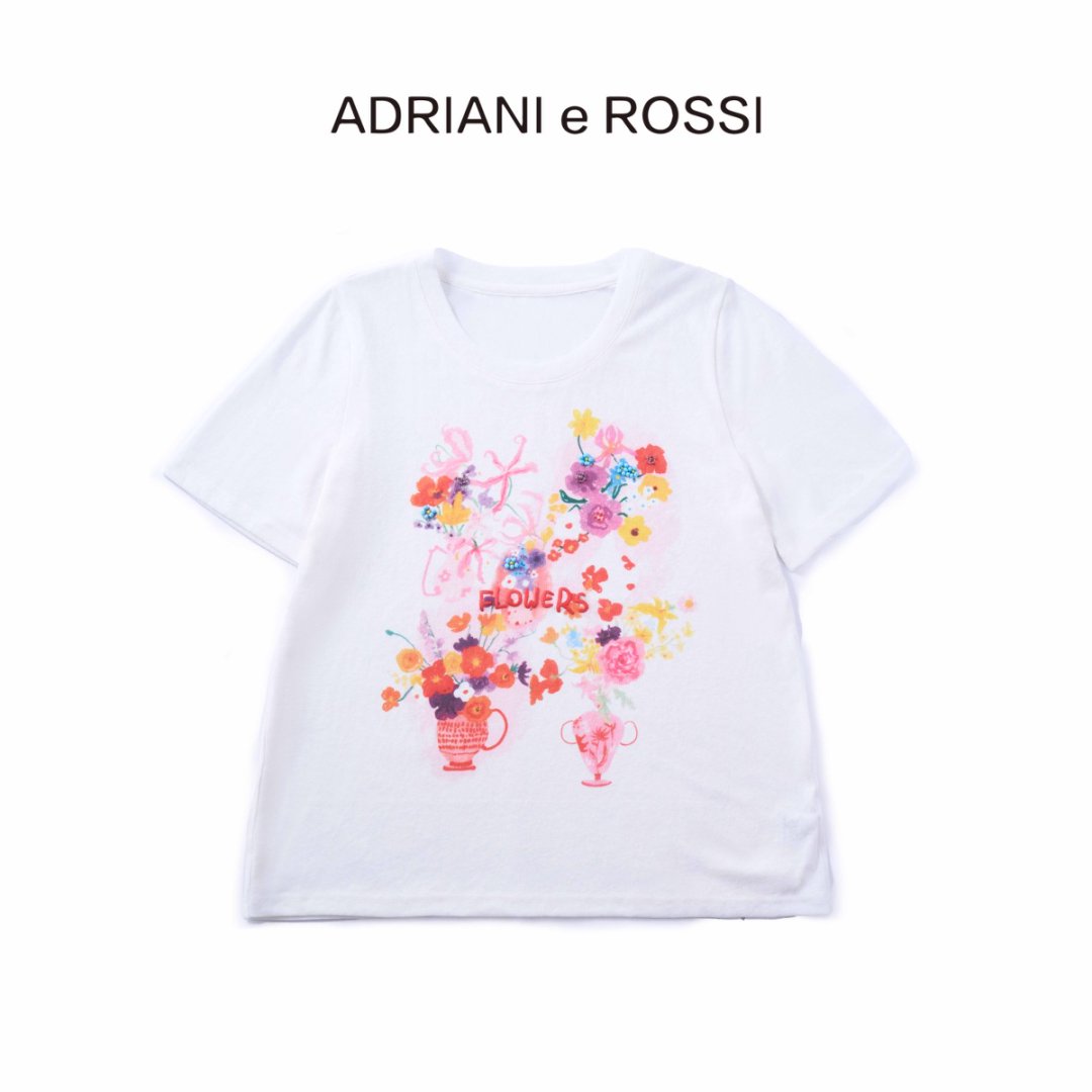 ADRIANI e ROSSI 2025春夏新款—钉珠印花短袖
