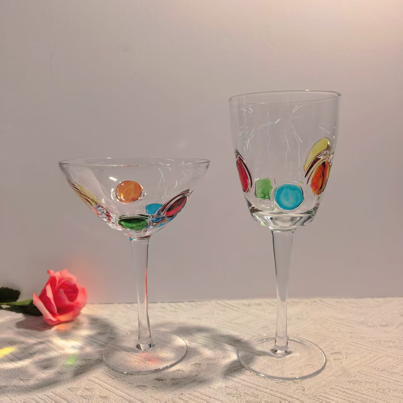 惊喜家高脚彩绘高脚杯鸡尾酒杯香槟杯个性简约酒杯家用