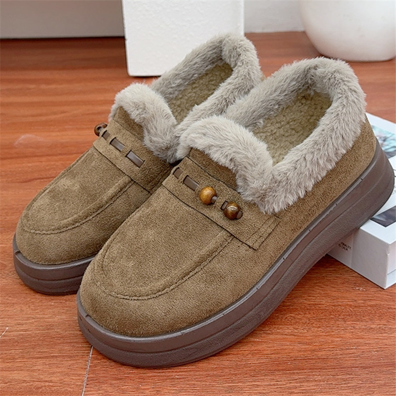 厚底冬季加绒博肯鞋低帮女棉鞋老北京布鞋新款外穿舒适保暖毛毛鞋