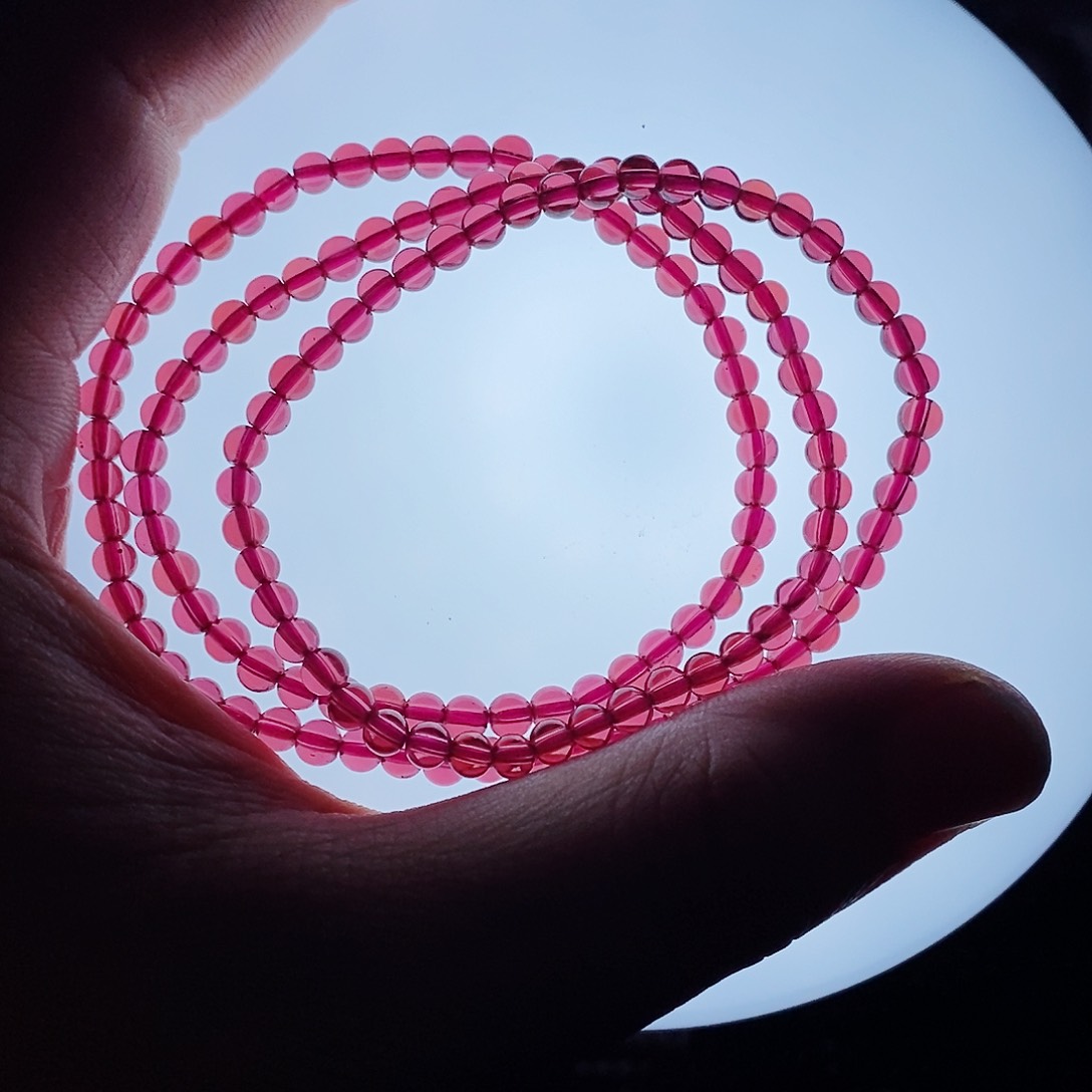 石榴石手链未镶嵌4mm全净体香槟粉无棉裂精品