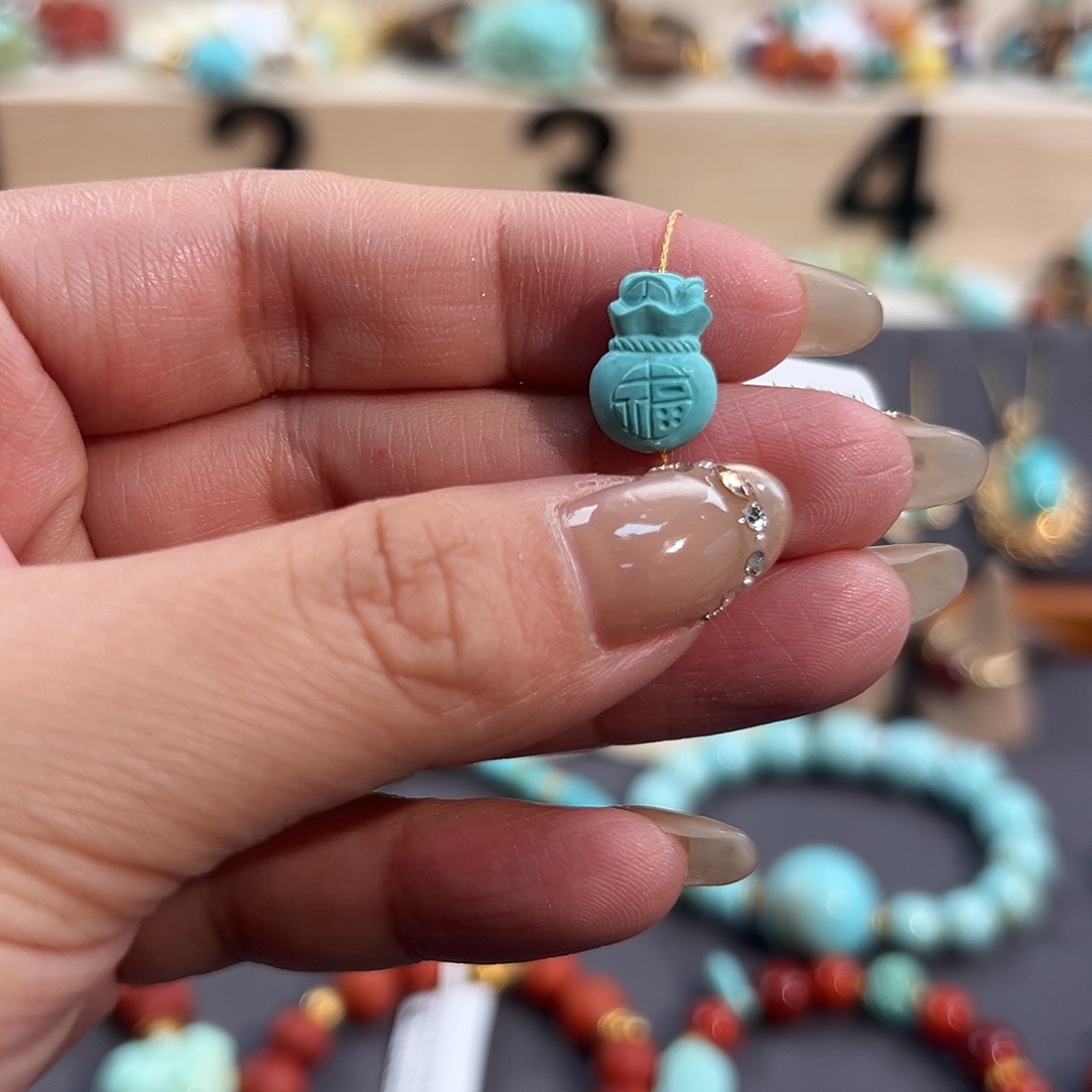 绿松石未镶嵌把件蓝色系福袋配饰