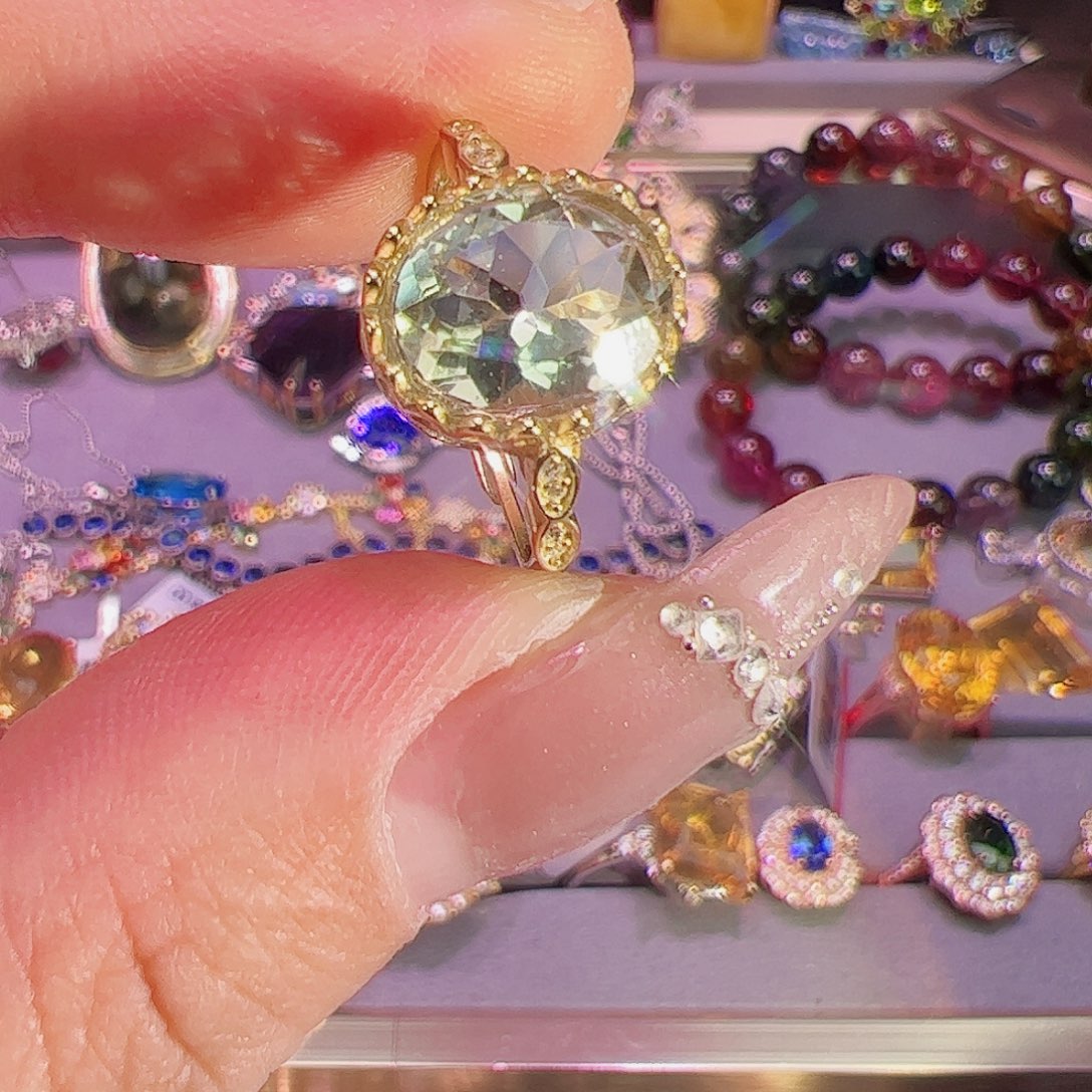 绿水晶戒指银S925镶嵌