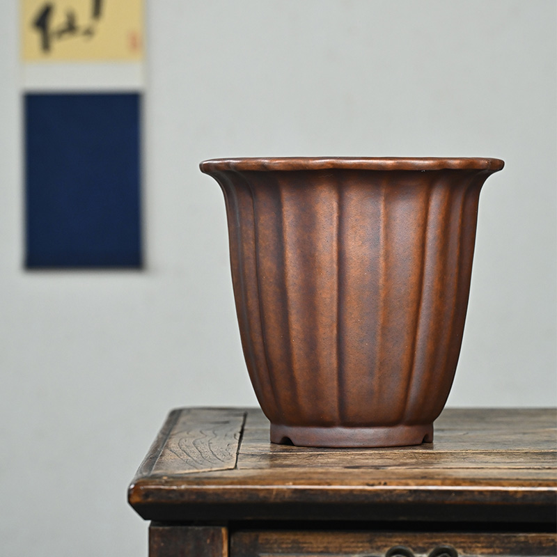 玖紫轩精品兰花盆紫砂名家手制高菱花大惠兰盆榕树大桩盆景盆