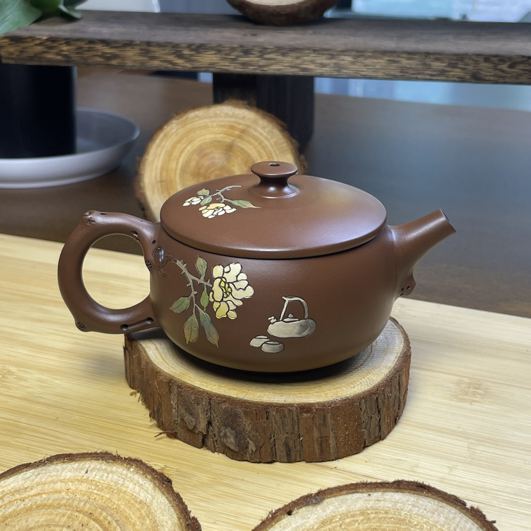建水紫陶手工单品-阴刻阳填根艺线雕工艺-高端茶具紫陶茶壶