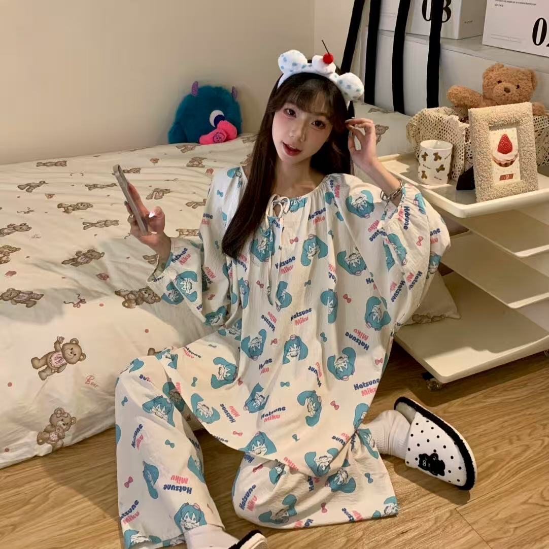 棉绸睡衣家居服宽松大秋冬甜美家居服套装长袖长裤云朵棉套装秋季