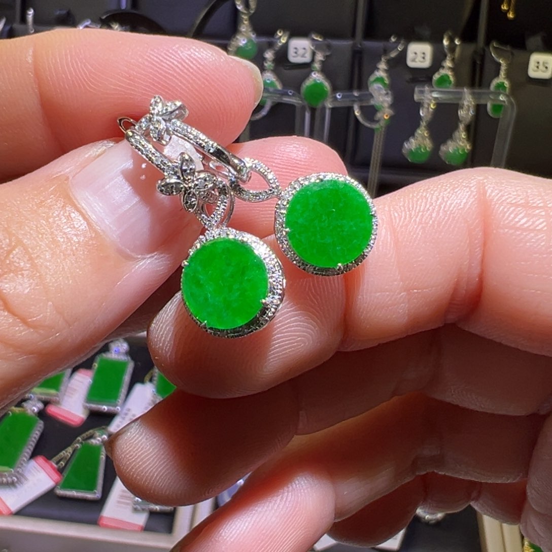 翡翠18K金镶嵌颈饰耳环