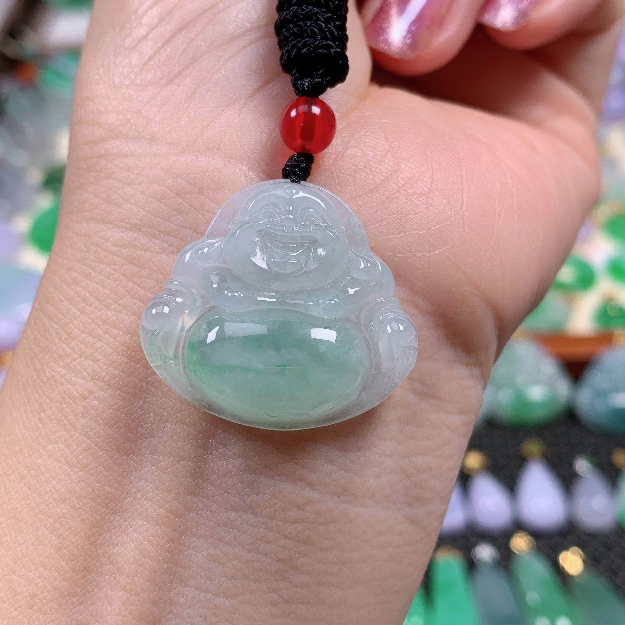 缅甸天然A货翡翠，冰飘花佛公 编号446/1106尺寸25.2-28-6.2