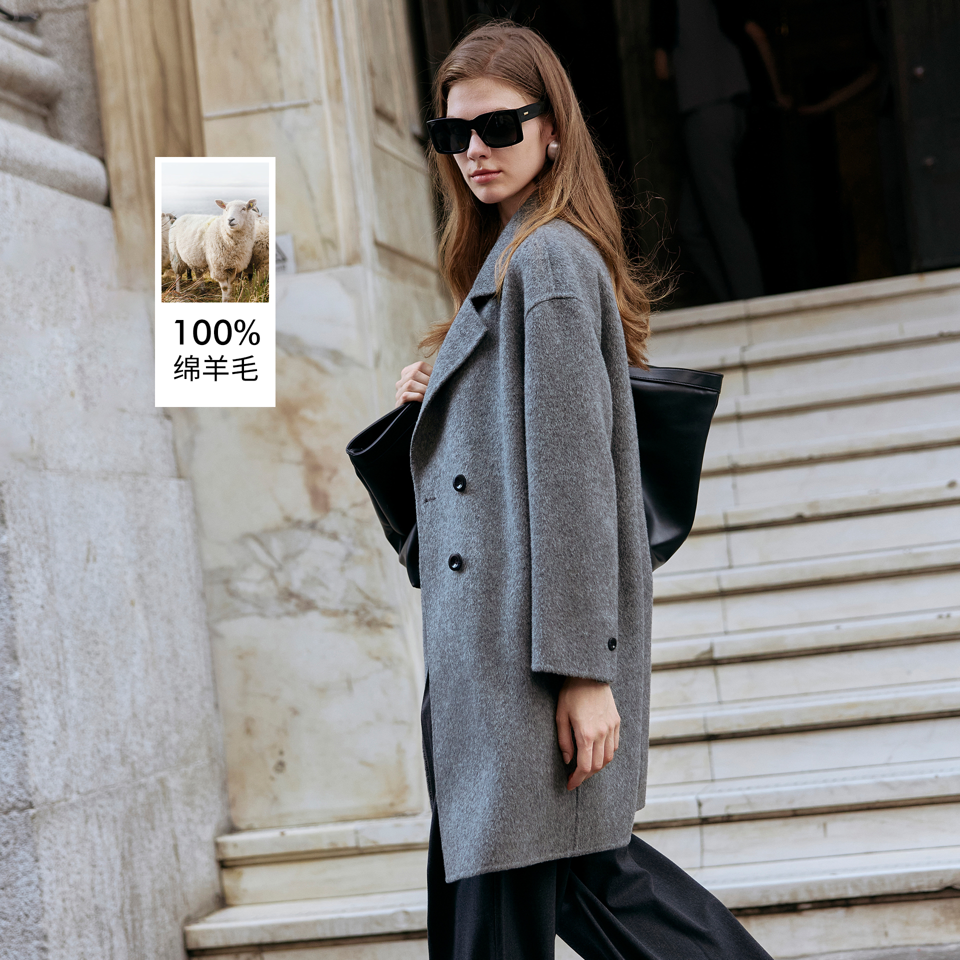 衣香丽影【100%绵羊毛】大衣女中长款2025年冬装新款双赫本风面呢子