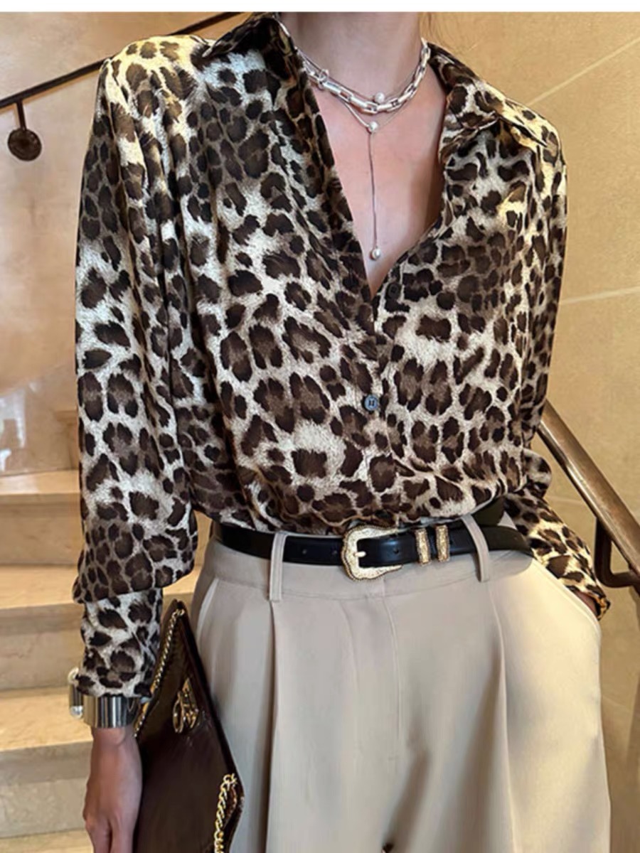 S9045  2026春豹纹衬衫港风个性别致时髦衬衣 (以直播间展示为准）