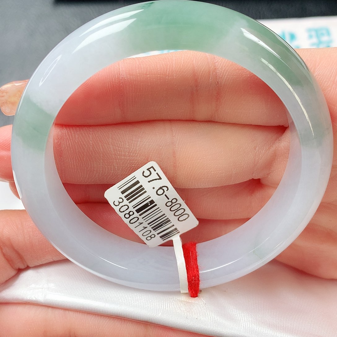 翡翠手镯未镶嵌冰胶飘绿正圈57圈口 28号