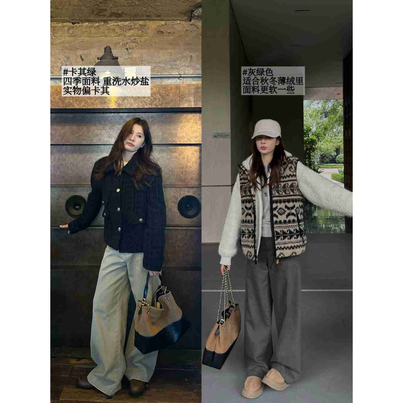 来自b0【怀旧直筒裤】压线口袋大扣子设计直筒休闲裤【L4622】