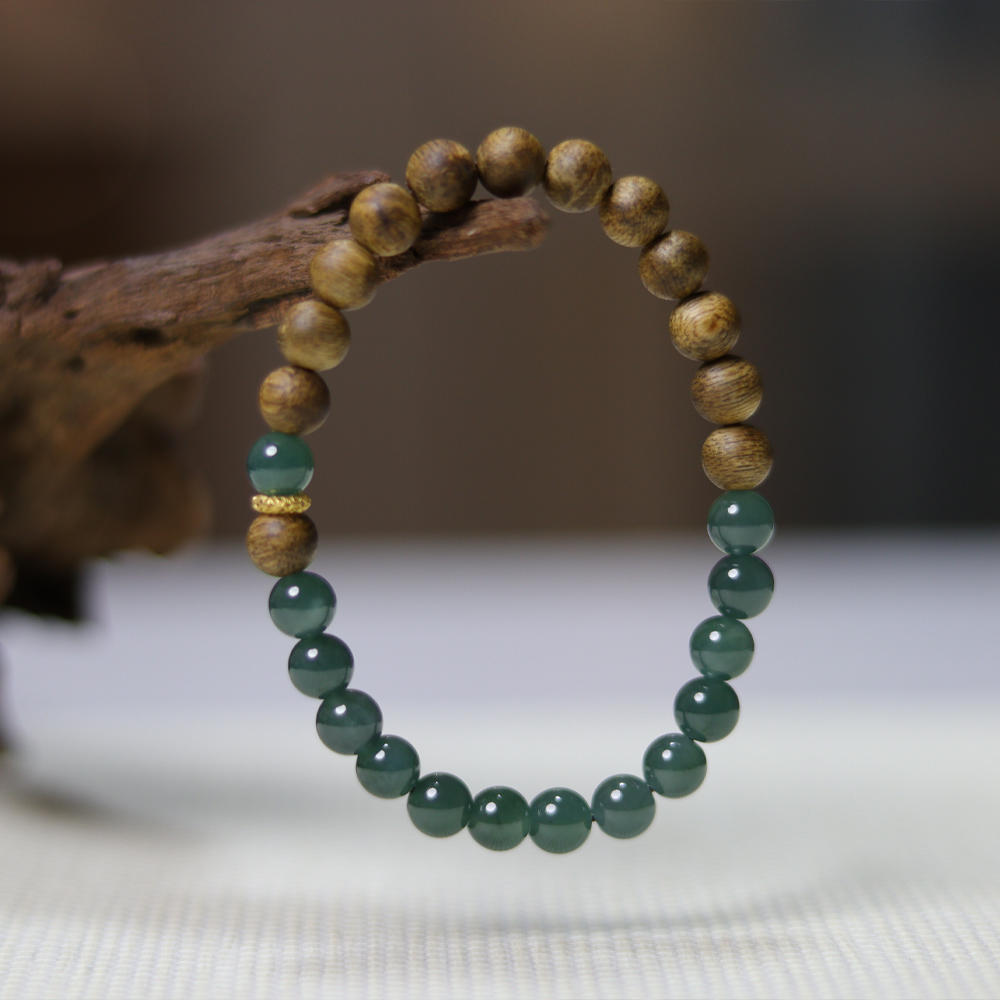 沉香沉香手串·7mm+圆珠单圈配翡翠、18K金·多样性发一·MCX2204