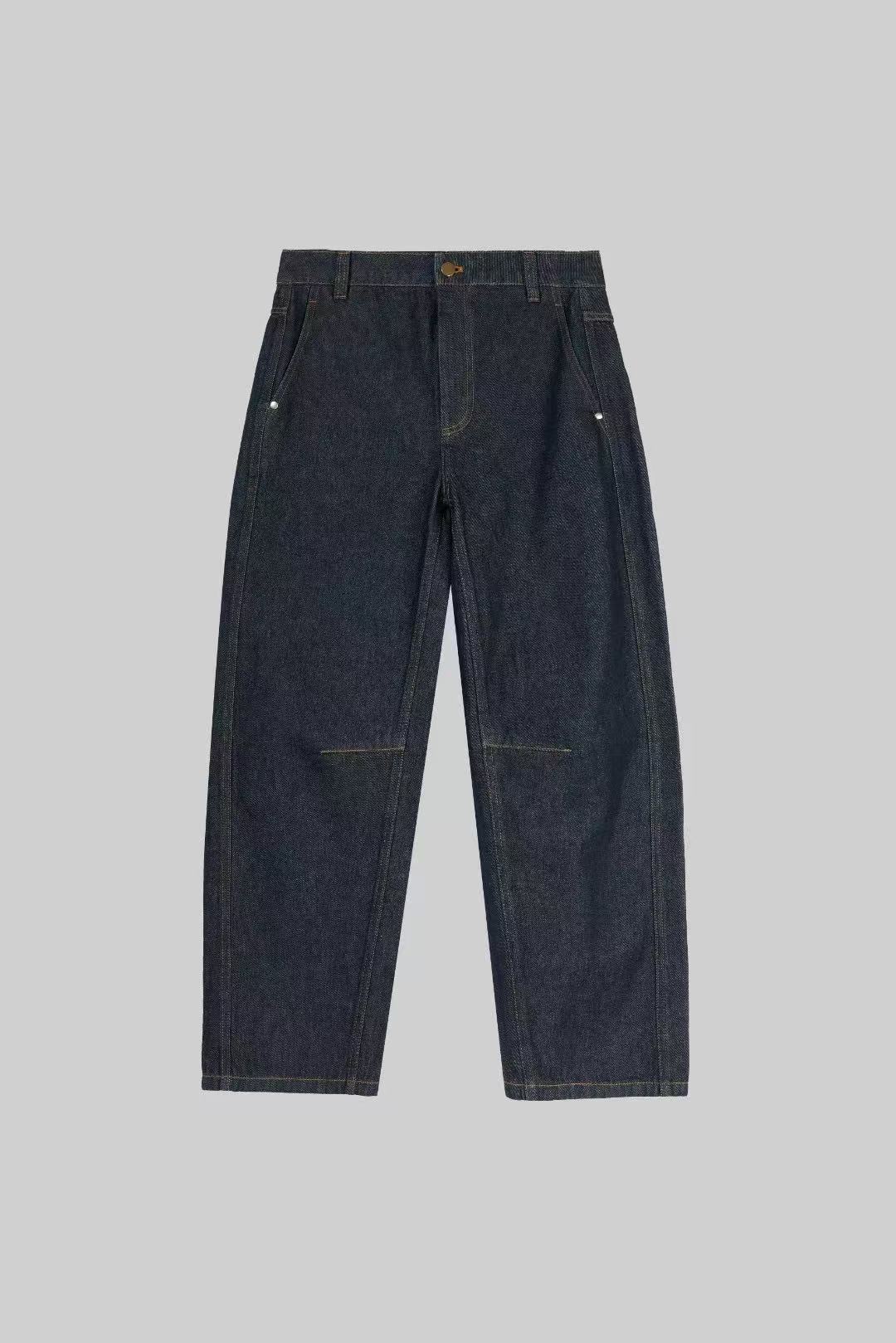 进口土耳其新款 原牛深蓝色高腰九分气球香蕉牛仔裤女-1