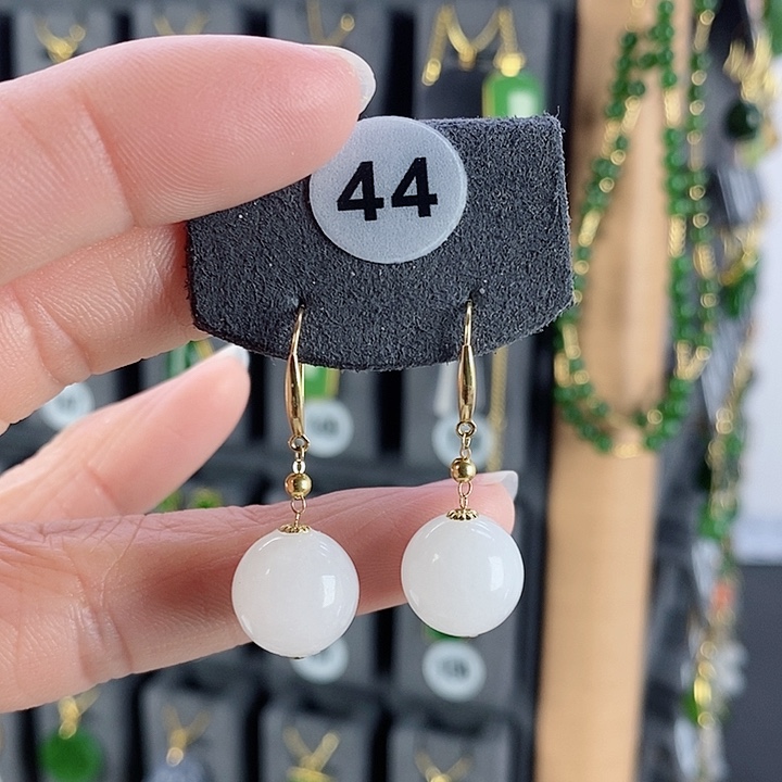 和田玉耳饰18K金镶嵌