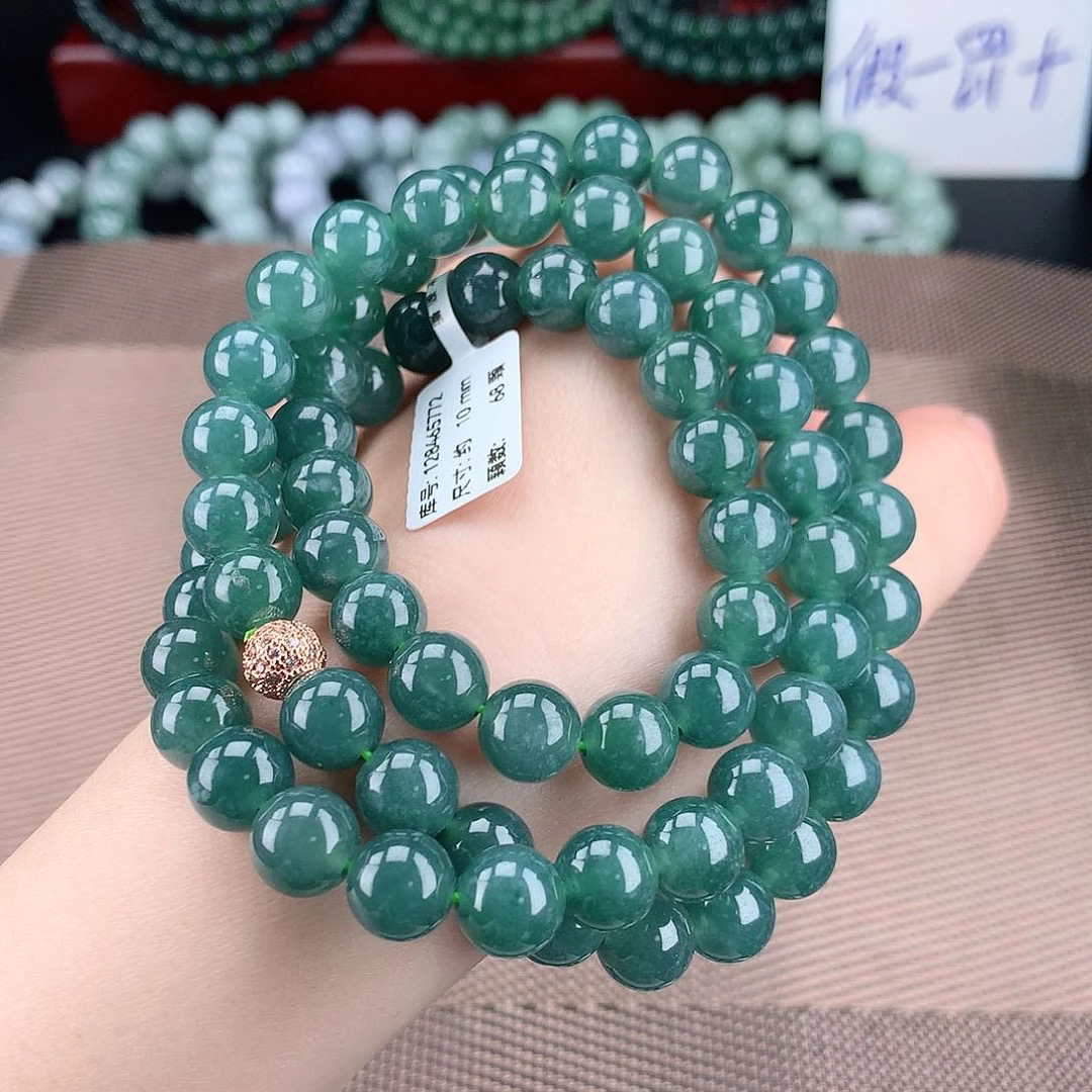 正品天然A货翡翠10m冰满绿翡翠珠串项链挂坠链绿色时尚百搭款幽灵