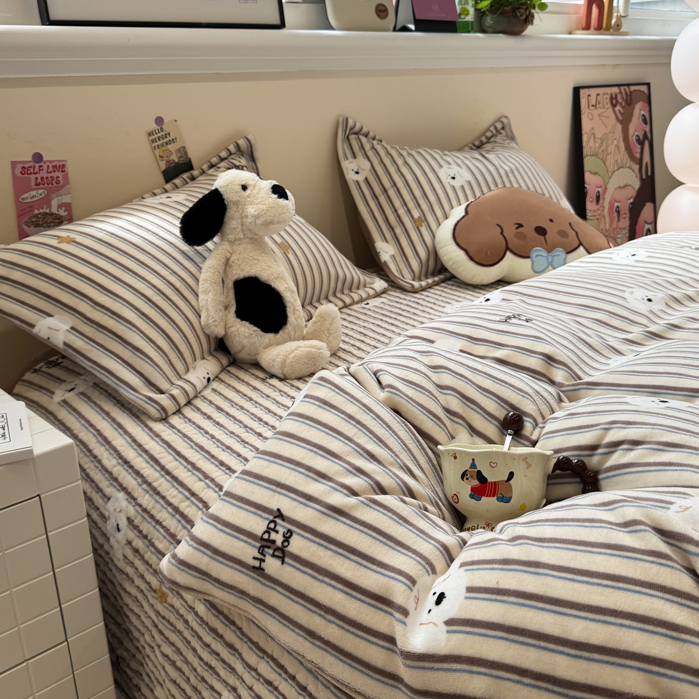 新款加绒加厚牛奶绒床盖款四件套床品套件保暖秋冬不静电不滑不跑