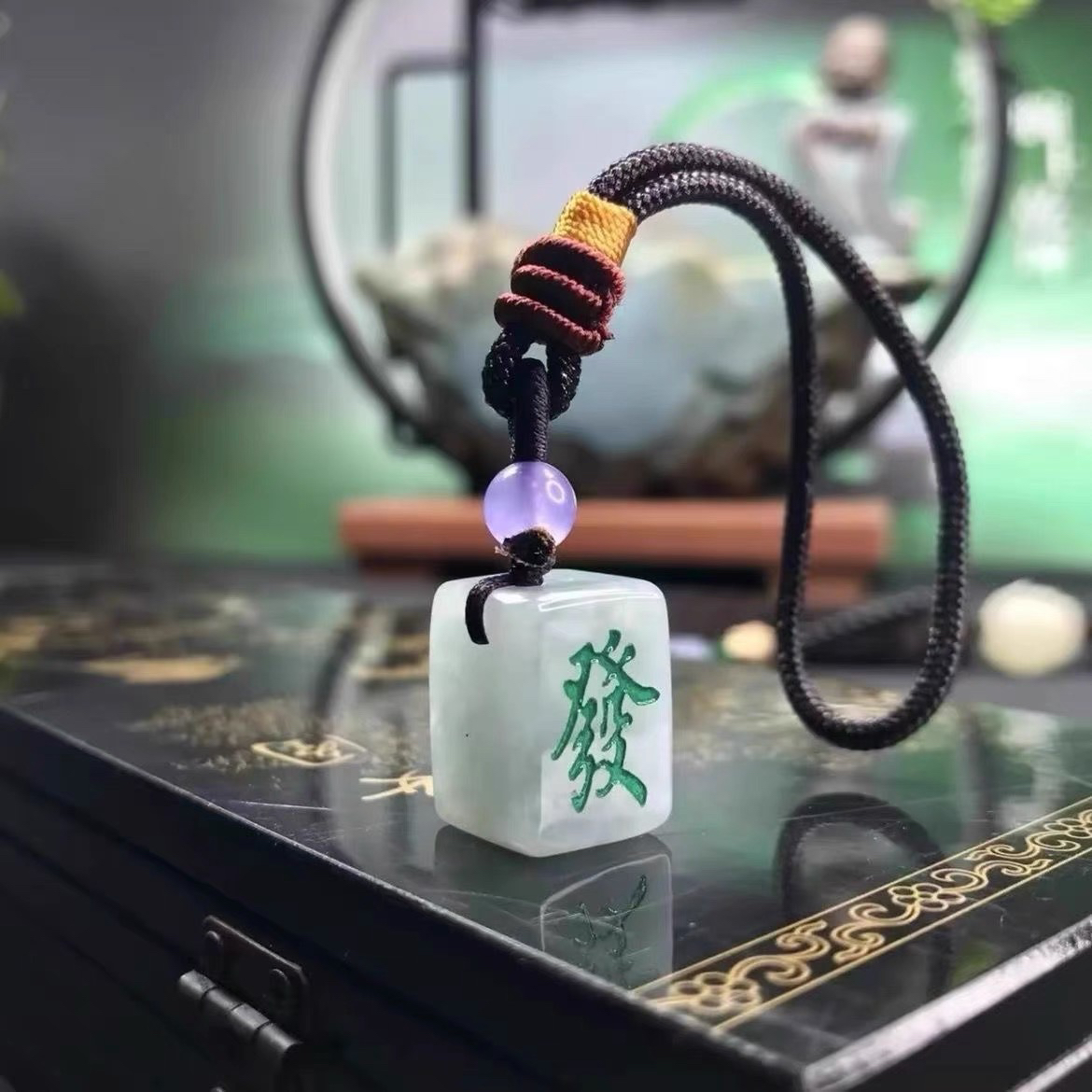 缅甸翡翠A货挂件老坑真玉佩包挂钥匙挂车挂麻将发财钥匙扣时尚