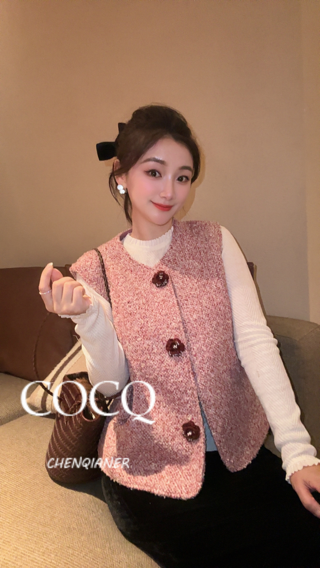 【COCQ】25新款秋冬小香风羊毛粗花呢别致设计感气质马甲