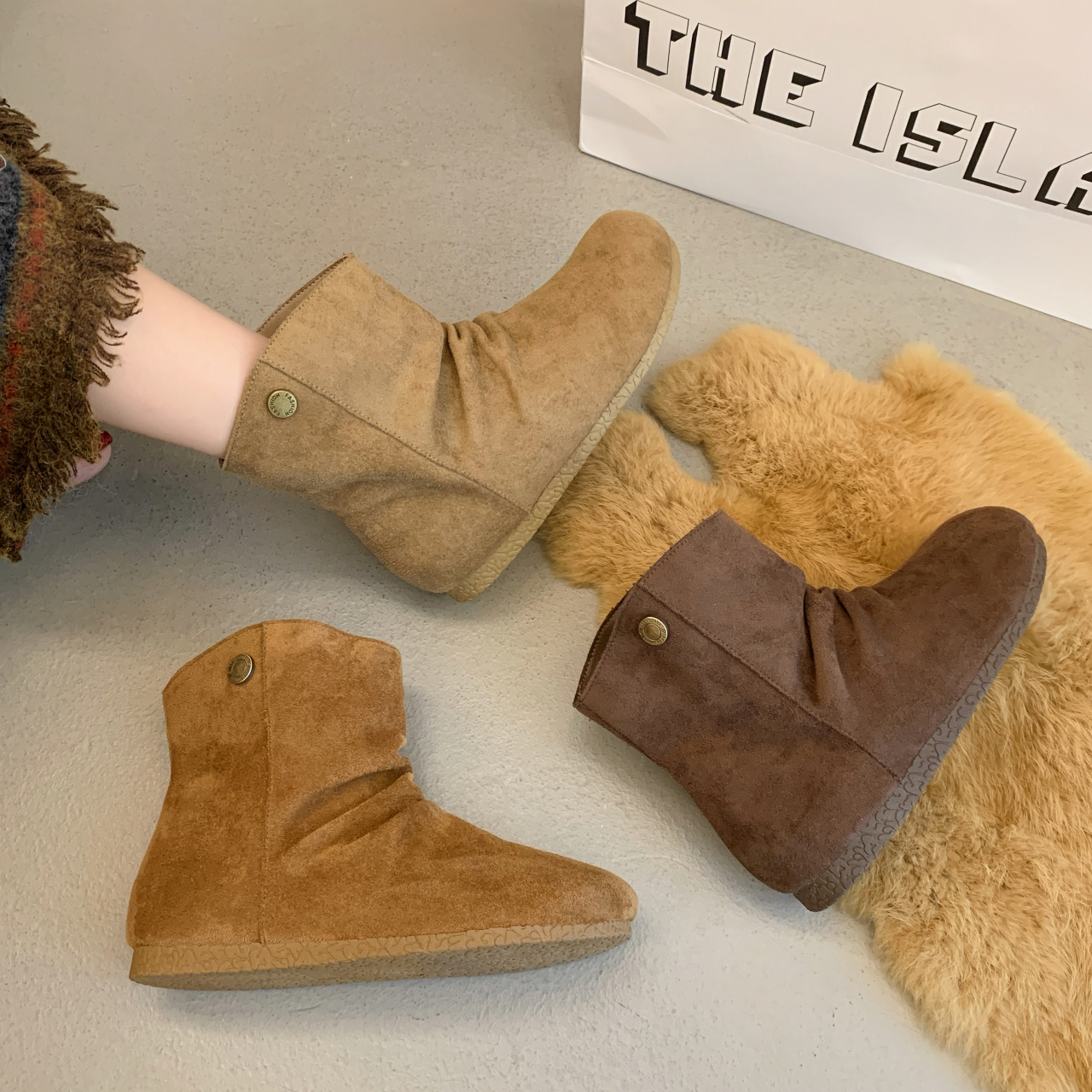 复古骑士靴女秋冬2025新款美拉德堆堆靴慵懒风勃肯时尚短靴加绒